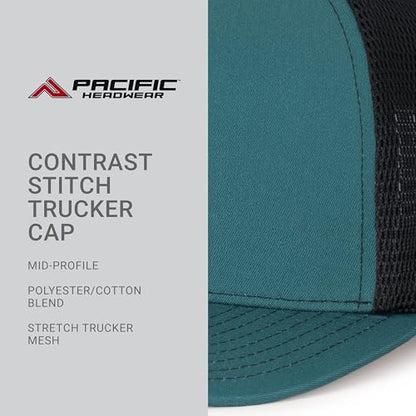 Pacific Headwear Contrast Stitch Trucker Pacflex Snapback Cap - color: Deep Teal/Lt Charcoal/Deep Teal