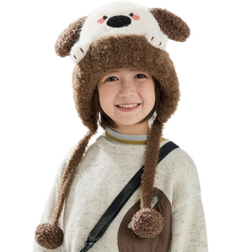 KORADI Girls Animals Knit Hats Winter Plush Beanies Hat Boys Warm Earflap Cute Cartoon Ski Cap Kid with Pom 2-12 Years - color: Coffee