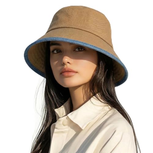 Summer Bucket Hat for Woman Men Cotton Wide Brim Sun Hat - color: Brown