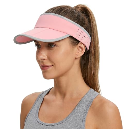 Foldable Sports Sun Visor Hat - Adjustable Running Golf Tennis Cap with Mesh&Reflective Design, Quick Drying for Men & Women - color: Pink/Reflective