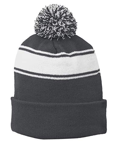 TOP HEADWEAR Unisex Men's Women's Stripe Pom Pom Beanie - color: Grey/White