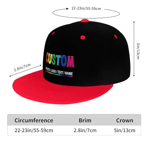 Custom Snapback Hats for Men Personalized Hip Hop Flat Bill Brim Baseball Cap Add Your Own Text Photo Logo - color: Dual Color - Red