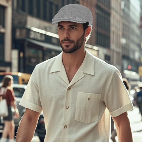 WETOO Men's Flat Cap Gatsby Newsboy Lvy Irish Hats Driving Cabbie Hunting Cap - color: C3-gray