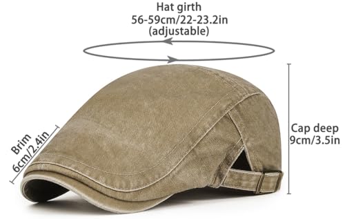Initlove Mens Newsboy Cap Washed Beret Ivy Hat Flat Hats for Cabbie Driving - color: Khaki