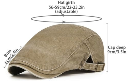Initlove Mens Newsboy Cap Washed Beret Ivy Hat Flat Hats for Cabbie Driving - color: Khaki