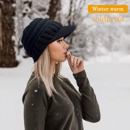XYIYI Beanie Tail Winter Warm Knit Messy High Bun Ponytail Hats Visor Beanie Cap - color: A Black