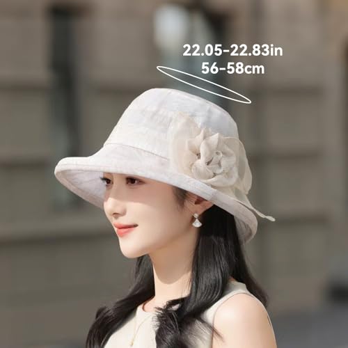 Women Sun Bucket Hat Organza Floral Tea Party Church Dress Derby Wedding Hats - color: Violet