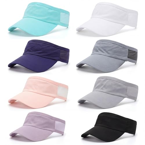Cuffbow 8 Pcs Sports Sun Visor Hats for Women Men Cooling Stretchy Sun Visor Breathable Lightweight for Running Golf Outdoor