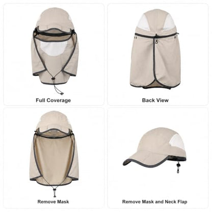 HUAMULAN Women Wide Brim Sun Hat Ponytail UV Protection Visor Fishing Cap - color: Light Gray With Foldable Visor