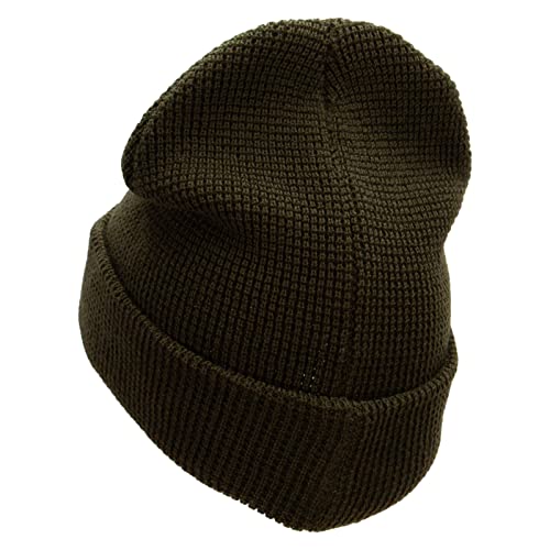 Waffle Knit Cuff Beanie - color: Olive