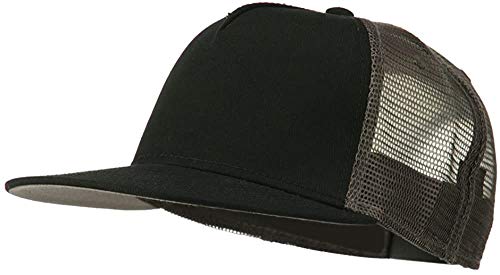 Ashen Fane 5 Panel Flat Visor Mesh Back Trucker Snapback Hat - color: Blk/Blk/Ch.gry