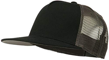 Ashen Fane 5 Panel Flat Visor Mesh Back Trucker Snapback Hat - color: Blk/Blk/Ch.gry