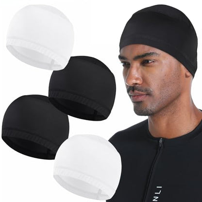 Cooling Skull Caps for Men Hard Hat Helmet Liner Cycling Cap Running Beanie - color: 4pcs-（2pcs White+2pcs Black）
