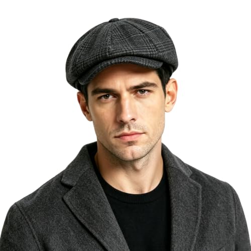 PURFUN Men's Classic 8 Panel Leisure Ivy Caps Vintage Thermal Baker Newsboy Flat Caps Golf Driving Cabbie Driver Peaked Hats - color: Grey