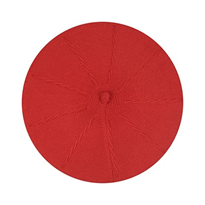 Gllutt Beret Hat French Style Stretchy Knitting Solid Color Both Side Usable - color: Red