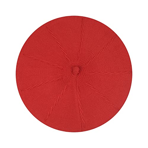 Gllutt Beret Hat French Style Stretchy Knitting Solid Color Both Side Usable - color: Red