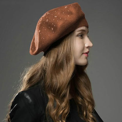 Sumolux Women Beret Hat French Beret Beanie Cap Classic Solid Color - color: Caramel, size: Large