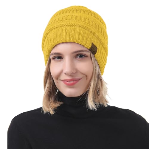 American Trends Winter Hats for Women 4 Pack Beanie Hats Caps Knit Chunky Slouchy Beanie Hats - color: Yellow