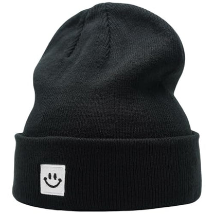 55cube Unisex Winter Beanie Hats Warm Thick Knit Cuffed Skullcaps - color: Solid Black