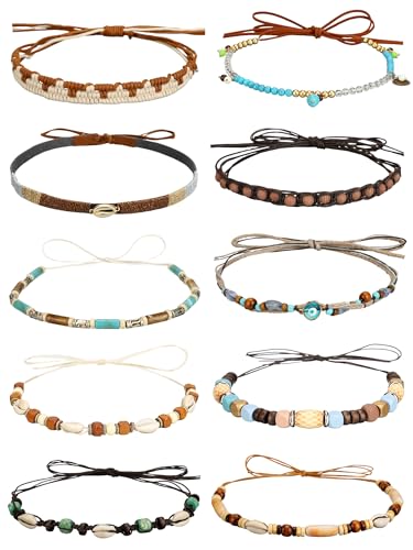 Zeyune 10 Pcs Cowboy Hat Bands Ethnic Western Hat Belts Rural Cowgirl Turquoise Hatbands Beaded Cowboy Supply - style: Novelty Style