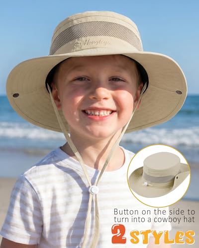 HONGTEYA Kids Sun Hat UPF 50+ Toddler Bucket Summer Hat Fishing Outdoor - color: Beige, size: 5-13 Years