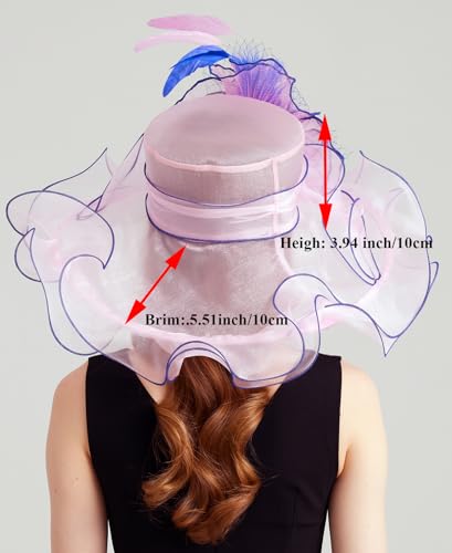 Women Organza Derby Hat Fascinator Tea Party Wedding Church Derby Hat Fascinator Hats Dual-use - color: 02c Light Pink