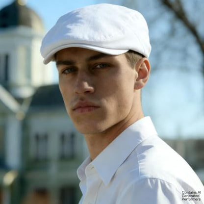 Classic Solid Flat Cap Newsboy Hats for Men Retro Cabbie Driving Adjustable - color: C02 White With Mesh Lining