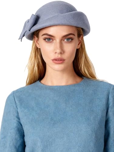 Women Wool Felt Ribbon French Fashion Vintage Millinery Beret Hats Top Cap Ladies Party Wedding Fedoras Chapeau - color: Haze Blue 1