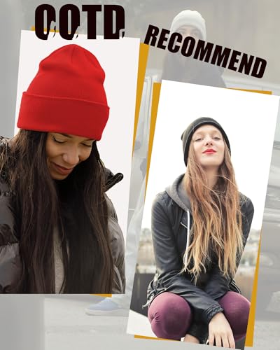 vidsel 100% Cotton Beanie Hat-Unisex Winter Knit Cuffed Beanies Skull Cap - color: 1-red