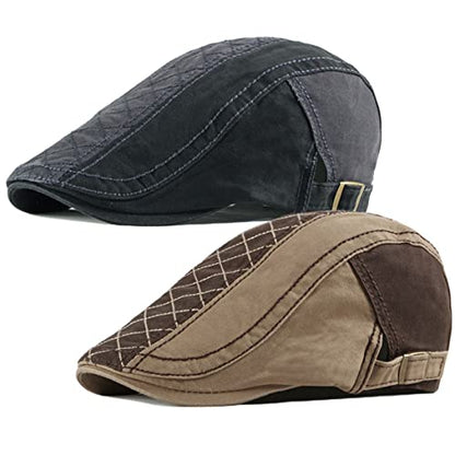 2 Pack Men's Cotton Flat Cap Ivy Gatsby Newsboy Hat - color: V