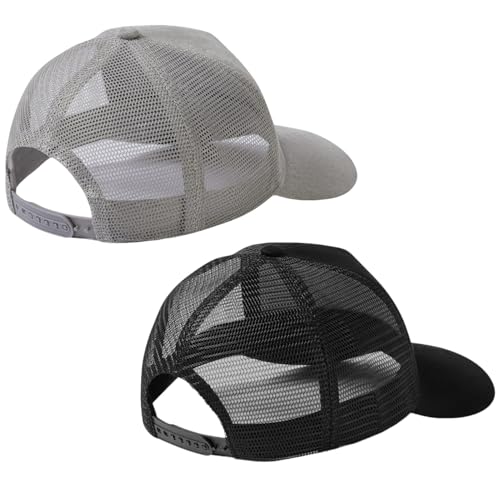 Suede Curved Brim Trucker Cap Adjustable Snapback Hat Mesh Back Breathable for Men Women 2 Pack SH03 - color: Pack of 2, Light Grey & Black