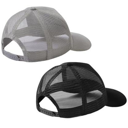 Suede Curved Brim Trucker Cap Adjustable Snapback Hat Mesh Back Breathable for Men Women 2 Pack SH03 - color: Pack of 2, Light Grey & Black