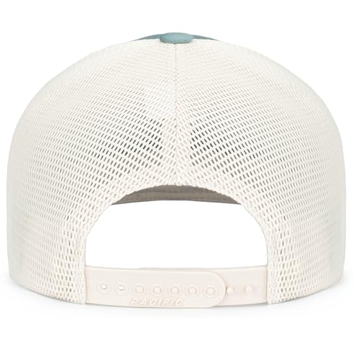 Pacific Headwear Contrast Stitch Trucker Pacflex Snapback Cap - color: Smoke Blue/Beige/Smoke Blue