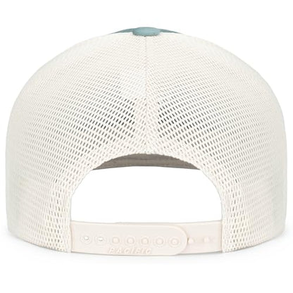 Pacific Headwear Contrast Stitch Trucker Pacflex Snapback Cap - color: Smoke Blue/Beige/Smoke Blue