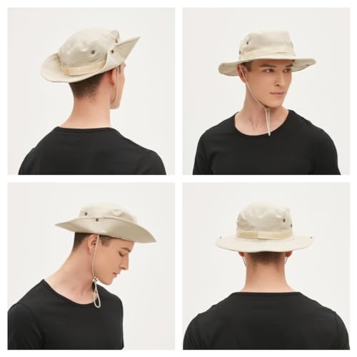 Sun Hats for Men Women Bucket Hat UPF 50+ Boonie Fishing Safari Hat - color: Khaki