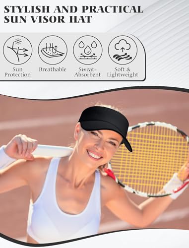 12 Pack Sun Visor Hats Softball Adjustable Cap Sun Protection for Women Men - color: Black