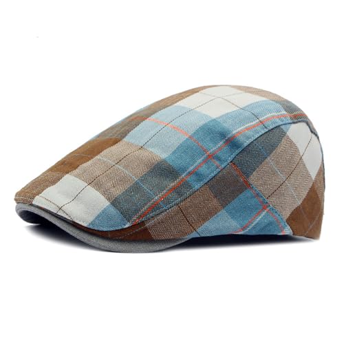 Men's Breathable Flat Plaid Ivy Newsboy Cabbie Gatsby Golf Driving Hat Cap - color: Khaki