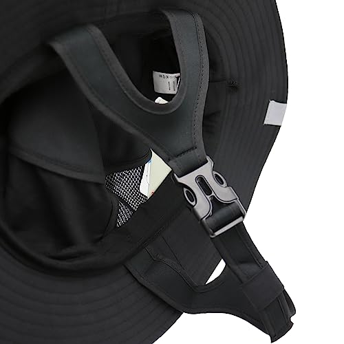 Men Bucket Hat Wide Brimmed Foldable Ladies Surf Sun Hat UPF50+ - color: Black