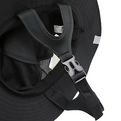 Men Bucket Hat Wide Brimmed Foldable Ladies Surf Sun Hat UPF50+ - color: Black