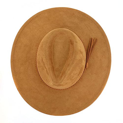 LIDHAY Big Wide Brim Fedora Hats for Women Men Western Suede Hat Large Felt Panama Hat Rancher Hat - color: Khaki