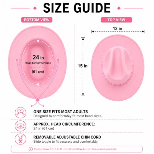 COLLECT PRESENT Plain Felt Cowboy & Cowgirl Hat for Men and Women | Western Studded Cowboy Hat in Adult Sizes - color: Pink