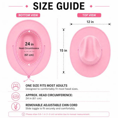COLLECT PRESENT Plain Felt Cowboy & Cowgirl Hat for Men and Women | Western Studded Cowboy Hat in Adult Sizes - color: Pink