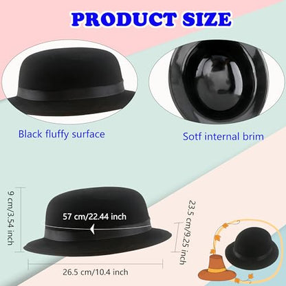 20 Pack Plastic Derby Bowler Hats Bulk Black Bowler Hat Deluxe Costume Hat for Adult Kids Dress up Costumes Party
