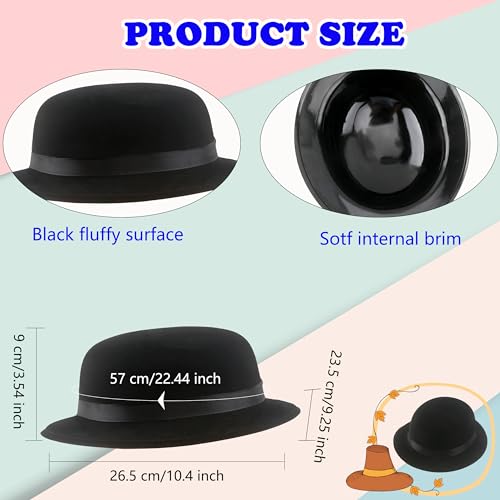 20 Pack Plastic Derby Bowler Hats Bulk Black Bowler Hat Deluxe Costume Hat for Adult Kids Dress up Costumes Party