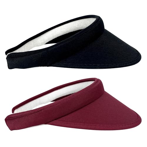 2 Pack Sun Visor Hats Women Men Clip On Wide Brim Visors Hat Outdoor Sports Golf Beach Travel Tennis Caps - color: Black+maroon