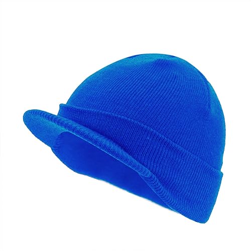 The Vintage Year Visor Beanie Billed Knit Radar Cuff Skull Cap Sports Outdoor Winter Stretch Acrylic One Size Men Women - color: Royal
