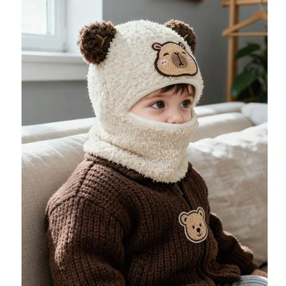 Baby Boys Knit Hat Winter Toddler Girls Balaclava Cute Animals Ear Hat Soft Fleece Lining Cap 6M-24M - color: Beige