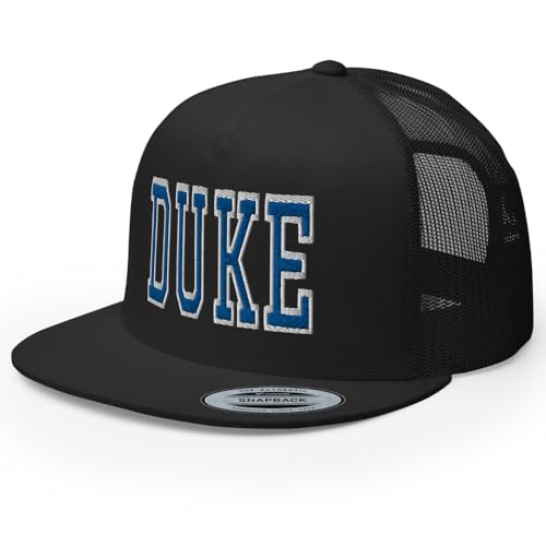 NG Duke Flat Bill Embroidered Trucker Hat High Crown Adjustable Cap - color: Black