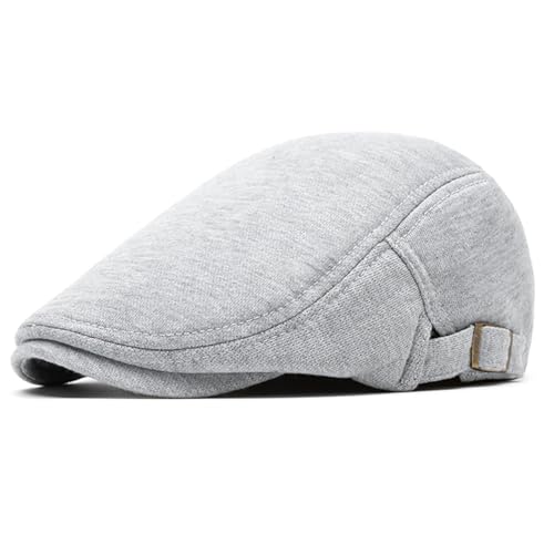 meioro Mens Cotton Newsboy Hat Adjustable Soft Fit Flat Cap for Men - color: Light Grey