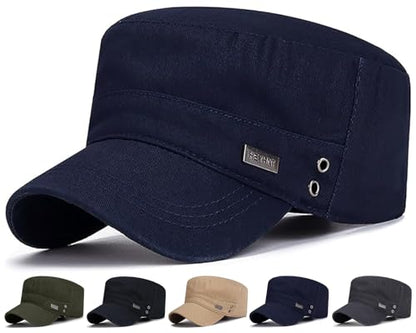 Initlove Cadet Army Cap Military Unisex Flat Top Hat for Men Women - color: Navy